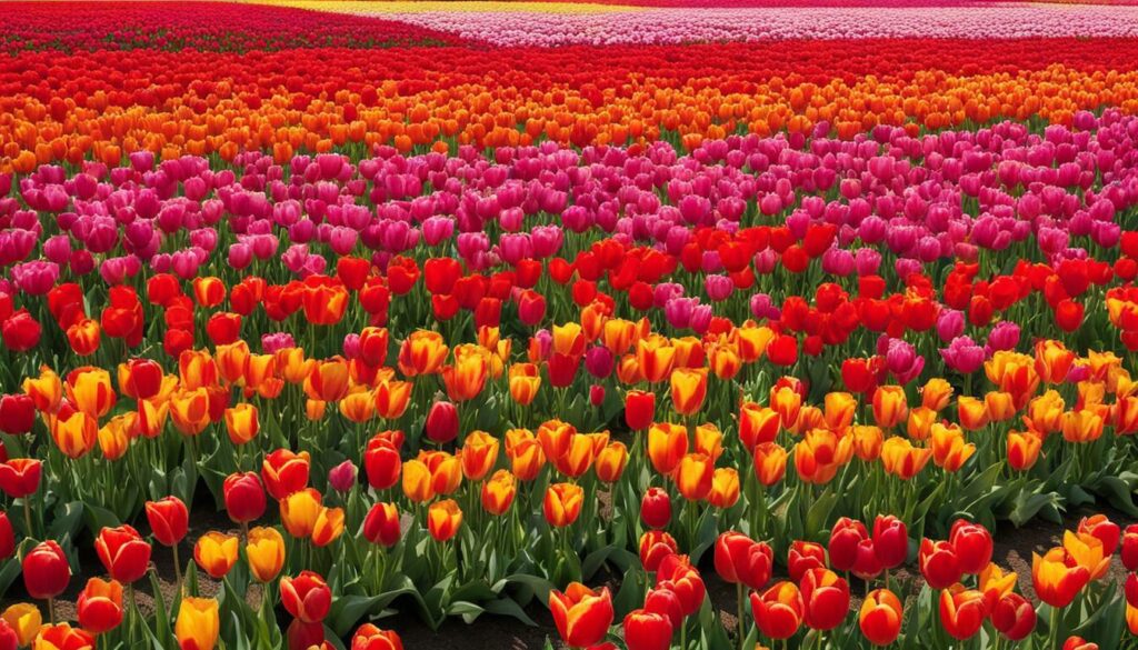 Champs de tulipes colorés
