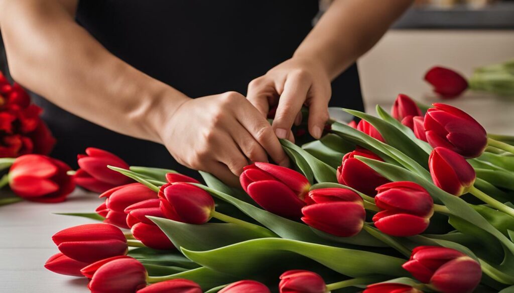 Confectionner un bouquet de Tulipes Rouges