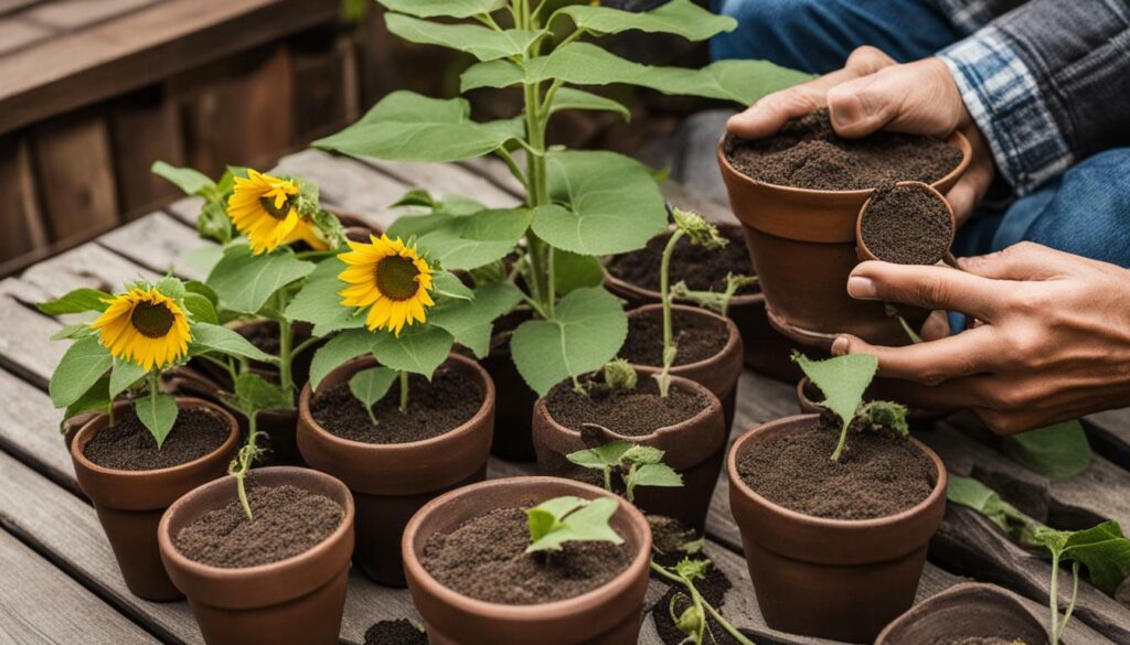 Planting sunflowers in pots