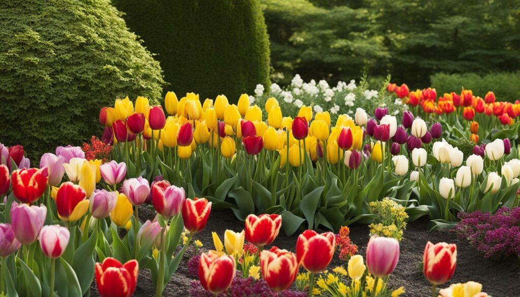 combinaison Bulbe Tulipe avec plantes vivaces