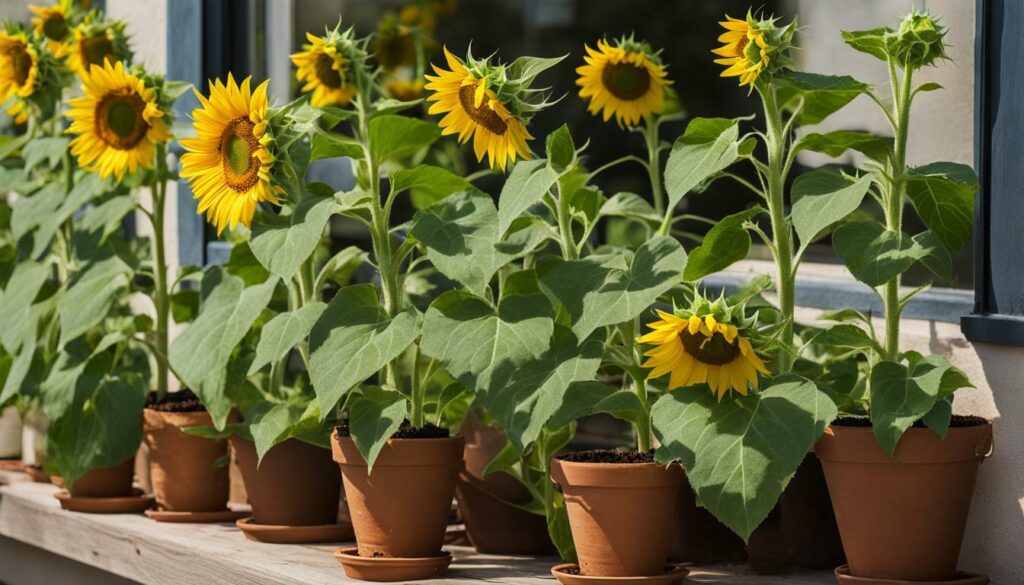 sunflowers in pots