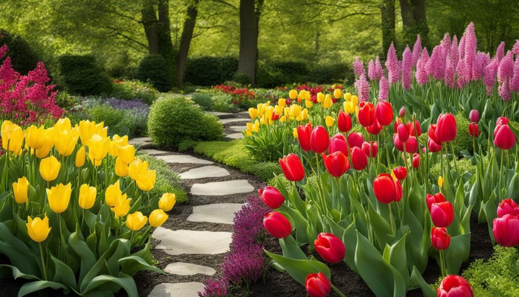 tulipes avec autres plantes vivaces