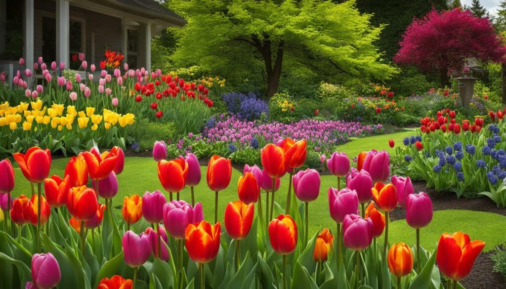 tulipes dans les massifs et entre les vivaces